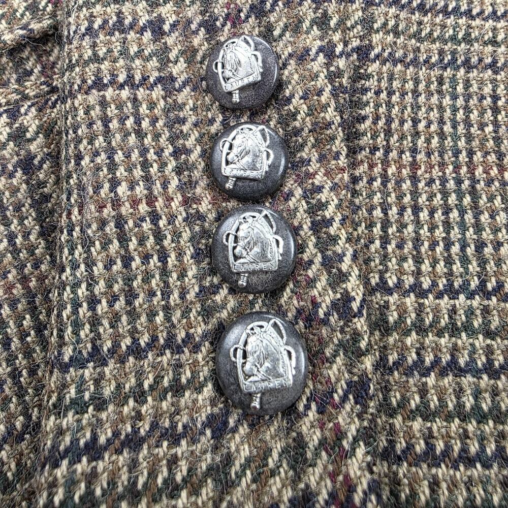 Lauren Ralph Lauren Blazer Womens 4P Brown Plaid Wool Alpaca Tweed Elbow Patch - Picture 12 of 16